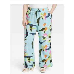 270 Women's Plus Size Floral Wide Leg Pants – A New Day Aqua Multicolor